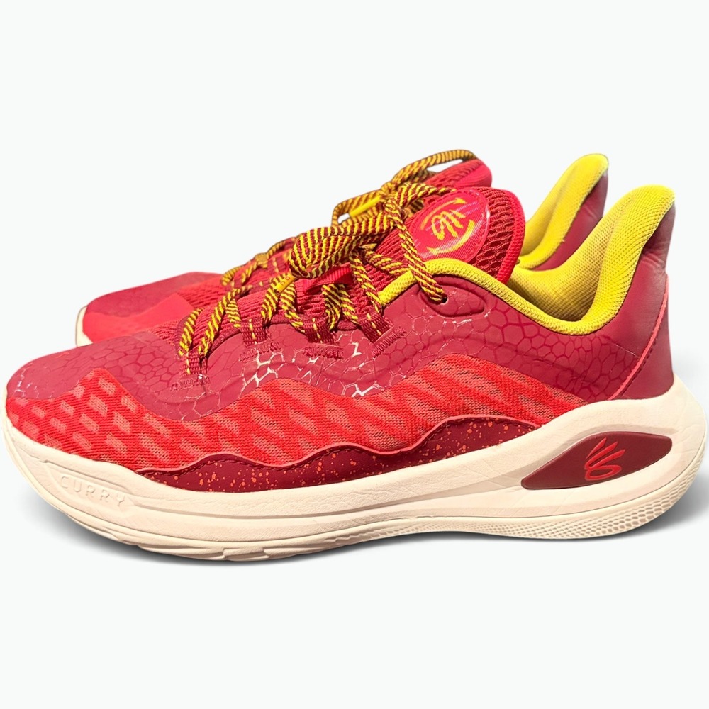 Curry Flow 10 Iron Sharpens Iron Red Yellow Basketball Shoes 6.5Y/Women's Size 8